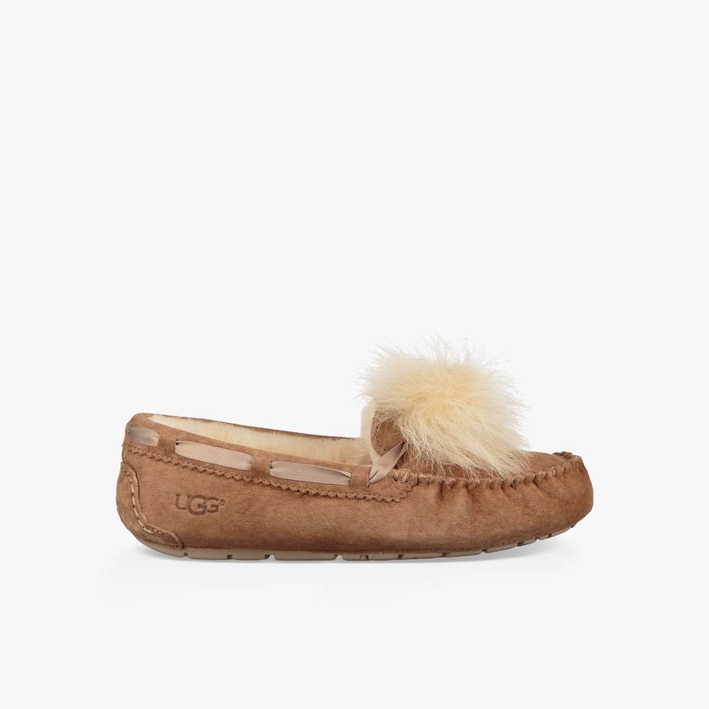 Chausson UGG Dakota Pom Pom Femme Marron Soldes 983LNBTO